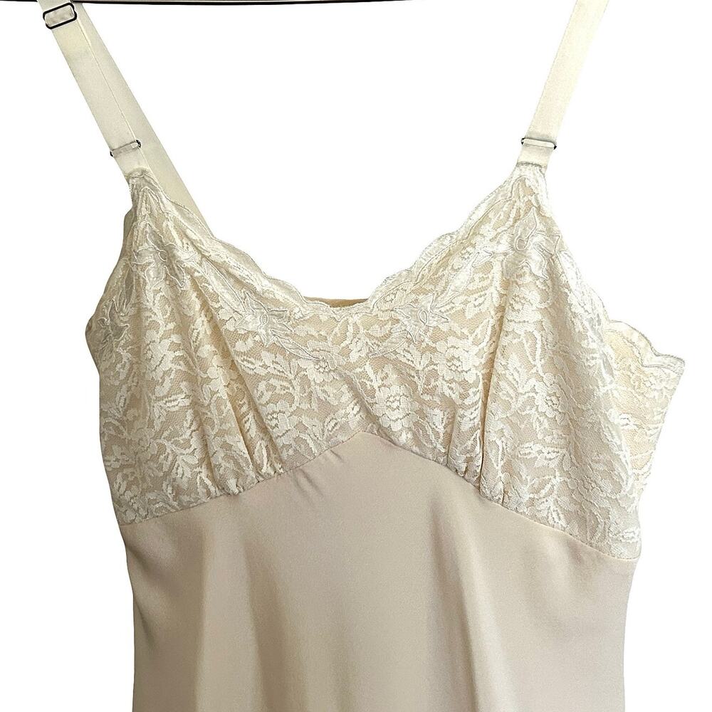 Vintage 1950s Silk Slip Dress Double Layer, Lace Hem - Picture 2 of 11